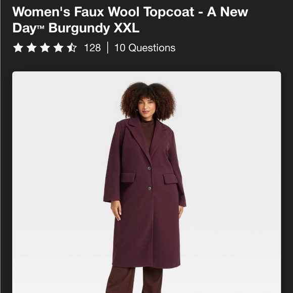 NWT Women's Faux Wool Topcoat - A New Day Burgundy XXL - Picture 5 of 5